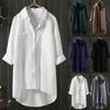 2026 Lente en Herfst Nieuw Dames Casual Stijl Effen Kleur Shirt Katoen Linnen Vest met Dubbele Zakken Lange Mouw Top