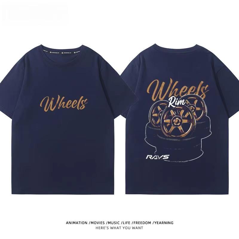 Japanese Car Modified Rim TE37 Wheel Hub Modified Car JDM Short-sleeved T-shirt Men's and Women's Cotton Half-sleeved Top