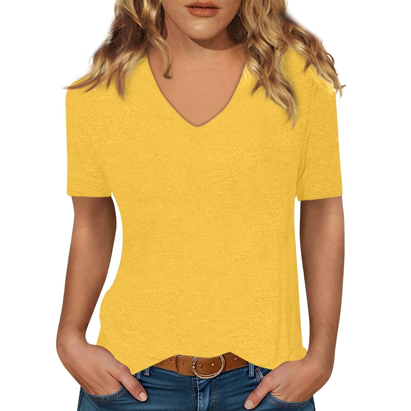 

Женская футболка с короткими рукавами, однотонный топ с v-образным вырезом L жёлтый