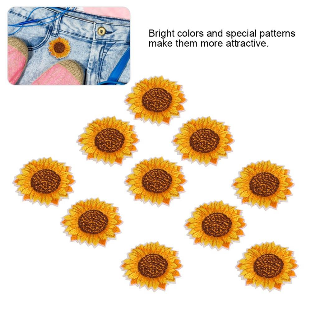 20 Stück DIY Bastel Sonnenblumen Stickerei Aufnäher Stickerei Zubehör Aufnäher zum Aufnähen Kleidung Dekoration