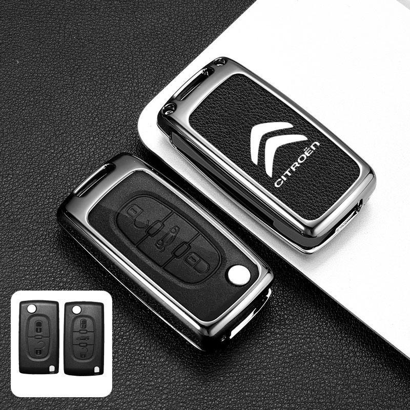 

Zinc Alloy Leather Car Flip Remote Key Case Cover Protector Shell Durable For Citroen C2 C3 C4 C5 C6 Xsara Berlingo Accessories