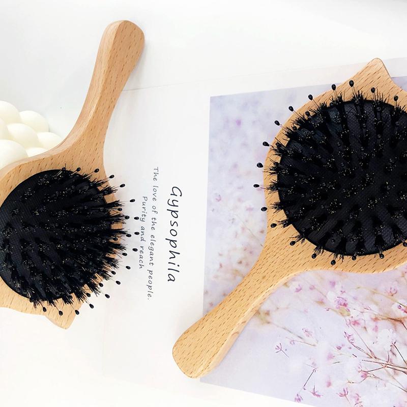 Natural Boar Bristle Hair Brush with Bamboo Handle, Anti-static Scalp Massage Comb, Detangling Hair Brush, Styling Tool