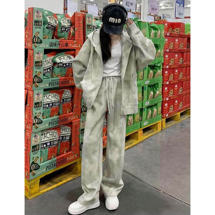 Women's Tie-Dye Athletic Suit: Spring/Autumn Korean Style, Loose Slim Fit, Hooded Sweatshirt & Sweatpants, Casual Two-Piece Set.