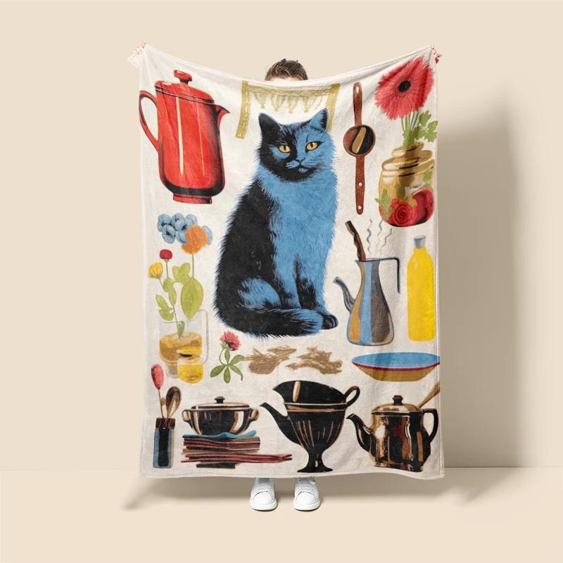 Home Decoration Plush Throw Sofa Blanket Anime Animals Bedspread On the Bed Fluffy Soft Blankets Decor Plaid Modern Cat Black