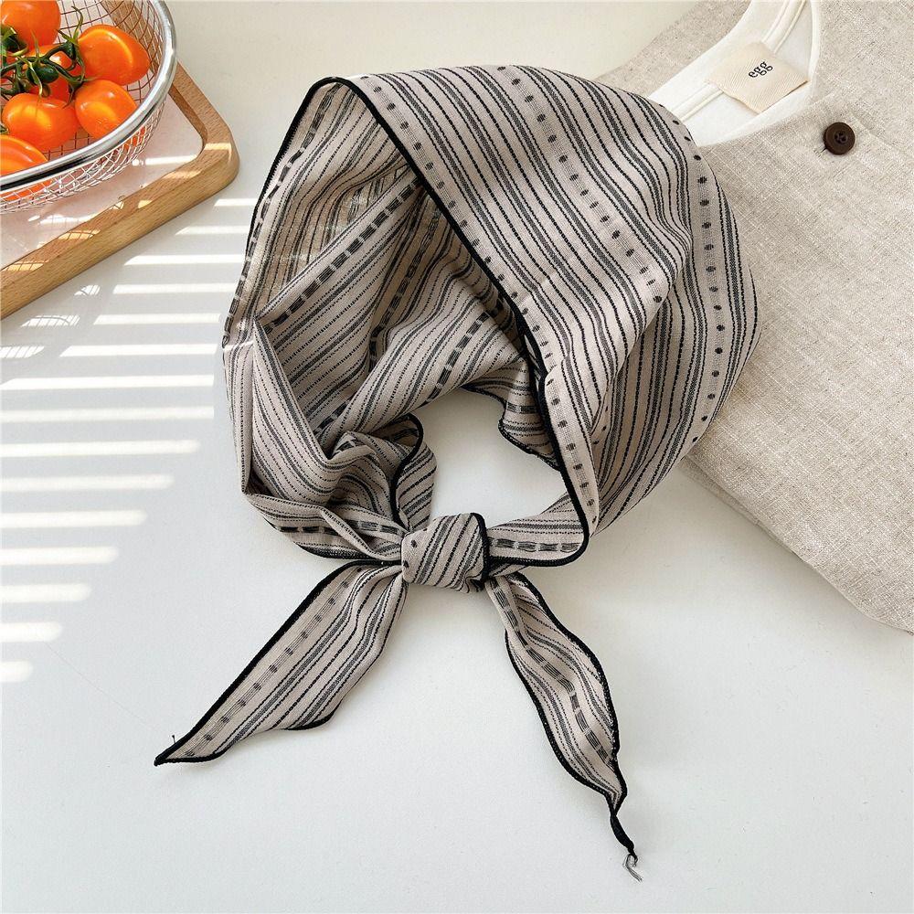 Stripe Print Snow Flower Scarves Sweet Cotton Linen Headscarf Bandanas Shawl Headband  Summer
