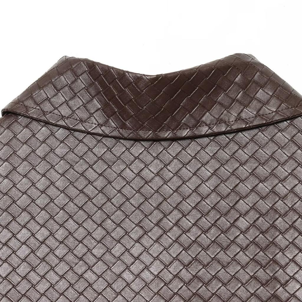 2026 Spring New European and American Cross-border Women's Clothing Woven Leather Lapel Short Jacket W063 9437