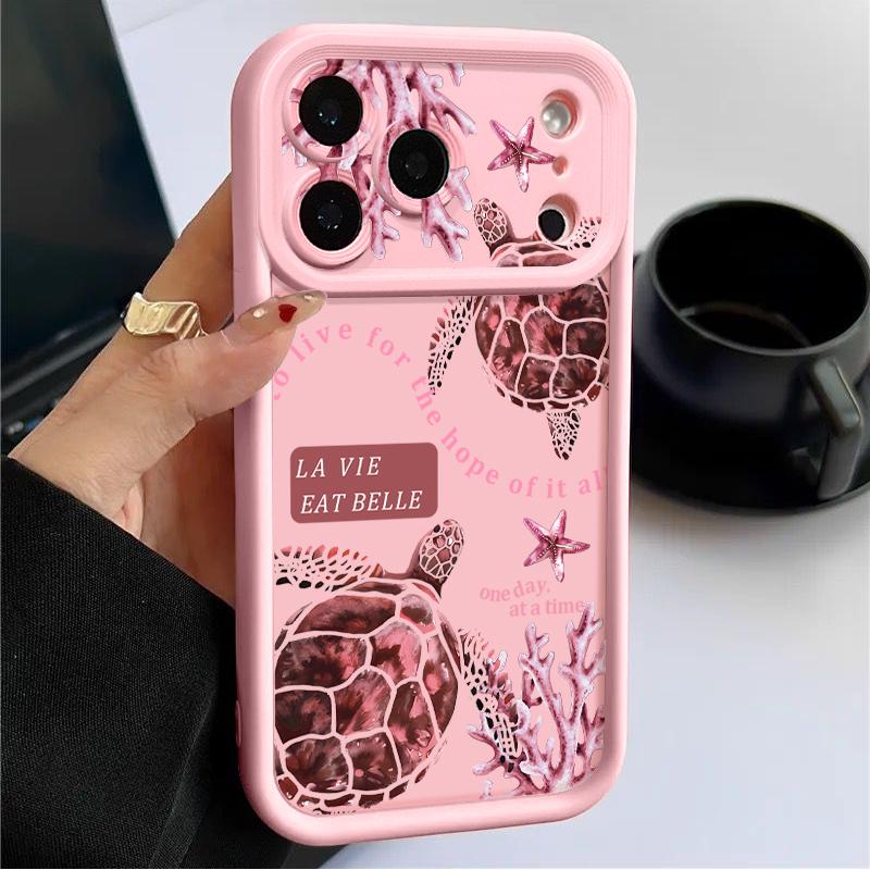 Pink Sea Turtle Pattern TPU Phone Case For iPhone 17 Pro 17e 15 16 Pro Max 14 13 Pro Max 16e Shockproof Soft Silicone Back Cover