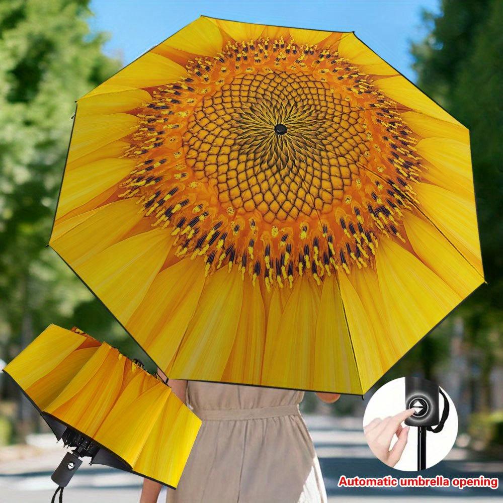 

1pc Automatic Open/Close Sunflower Umbrella with, 8-Rib Heavy-Duty Frame & Large Canopy - Compact Folding Portable Parasol for (as the picture,Iron&8K)