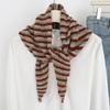 Lightweight Knitted Triangle Scarf Striped Pattern Winter Neckerchief Wool Shawl Scarf  Women