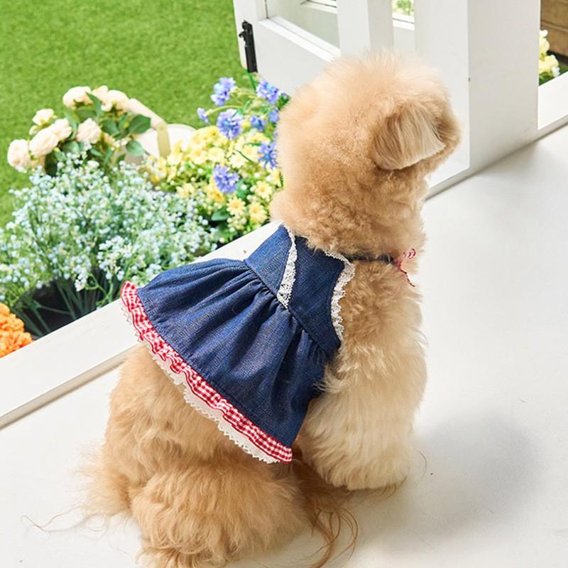 Classic Denim Dog Dress Teddy Bichon Female Dogs Pet Clothing