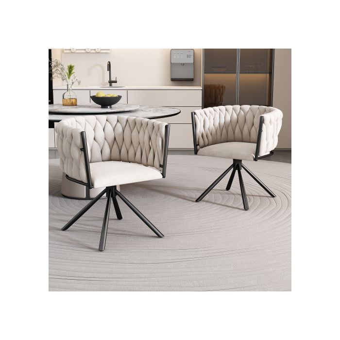 Chaise de salle à manger - MUVOE - Velours beige - Pivotante 360° - Design ergonomique - 4 pieds métal