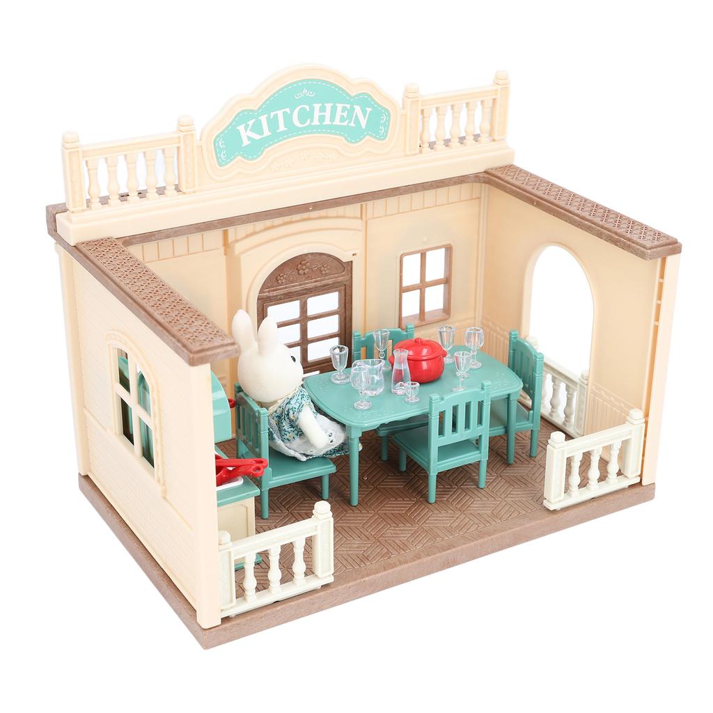 Dollhouse Kitchen Toys Simulated Plastic Educational with Tableware Furniture Miniature Kitchen for