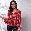 BITCED 19 Floral Checkered Chain Floral Checkerboard Printed Long Sleeve Chiffon Shirt for Women Spring and Autumn