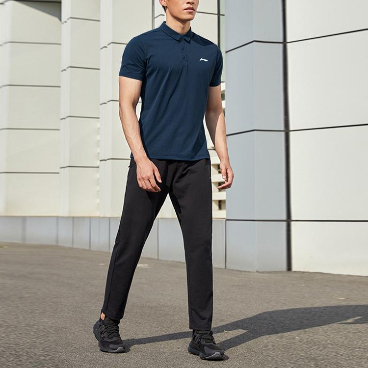 Li Ning Fitness Series Solid Color Breathable Short Sleeve Polo Shirt Men Polo Shirts Dark-Blue APLT197-3