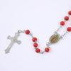 Red Wooden Rosary Necklace For Women Men Religious Virgin Mary Cross Pendant Long 6MM Beads Chain Catholic Prayer Party Jewelry