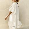 Abito Corto Primavera Estate Tinta Unita Cotone Vita Larga Pizzo Bianco Pullover Abito Stile Vacanza