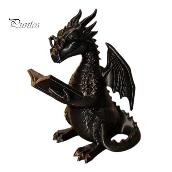 Collectible Dragon Ornament Reading Figurine with Glasses, Statue, 3D Printed Statue Bookshelf Decor, Whimsical Desktop Ornament, Gift for Book Lovers
