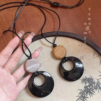 Chinese Style Resin Circle Necklace - Retro Chic, Light Luxury, Versatile Sweater Chain for Women