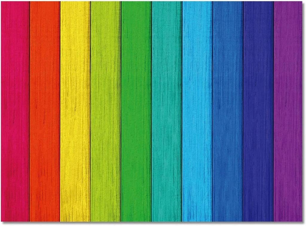 Rainbow Wood Grain Print Area Rug, Colorful Striped Design Non-Slip Floor Mat for Living Room Bedroom Home Decor Carpet