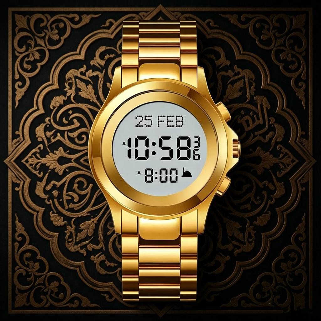 Islamski Zegarek Azan Arabski Angielski Alarm Modlitwy Czas Fajr Qibla dla Muzułmańskiego Kochanka Unisex Prezent na Ramadan