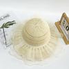 Double Lace Edge Pearl Straw Hat Summer Ladies Out Versatile Big Brim Knitted Hollow Sun Hat