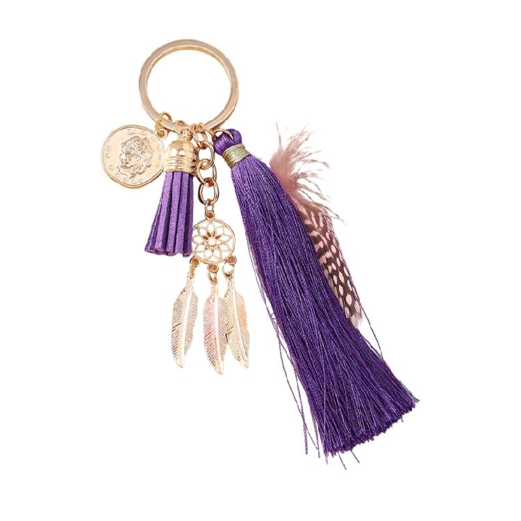 Mystical Feather Keychain With Hexagon Charm And Tassels Unique Dreamcatcher Inspires Decoration Handmade Keyring