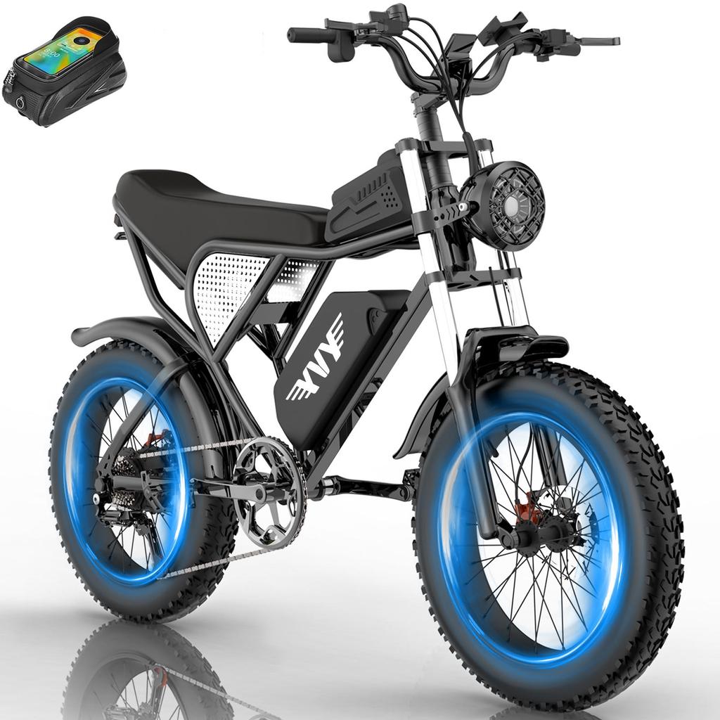 YVY C20 1500W Hochleistungs-Elektrofahrrad mit Rückspiegel, 48V20Ah, 20×4.0 Fat Tire, Vollfederung, Hydraulische Scheibenbremsen Offroad E-Bike