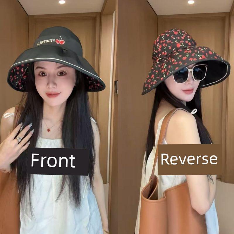 

Hat for Women 2025 New Arrival Reversible Fisherman Hat Face-Looking Small Sunshade Sun Protection Hat Outdoor Travel Topless Hat Black [double-sided can be worn]] All yards