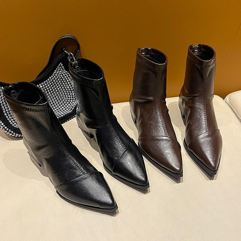 Fashion Women's Boots 2025 New Designer Vintage Women Ankle Boots Fashion Pointed Toe Short Booties Elegant High Heels Shoes Botas Mujer