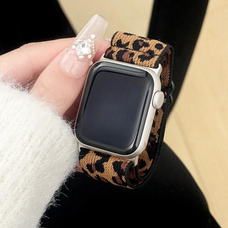 Leopard Nylon Strap for Apple Watch Band Ultra 2 49mm 46 45 44 42 41 40 38mm Elastic Bracelet iWatch Series 10 9 8 7 SE 6 5 4 3
