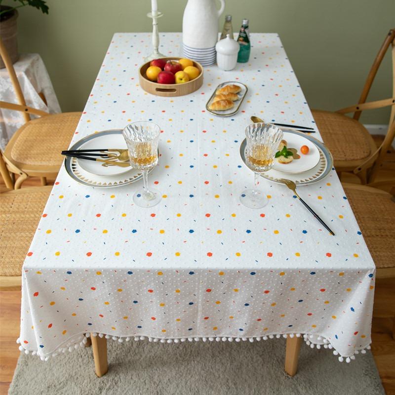 

Tablecloth French Style Cotton Graffiti Jacquard Geometric Dot Cutting Flower Ball Rectangular Tablecloth Cover Towel 40x60cm