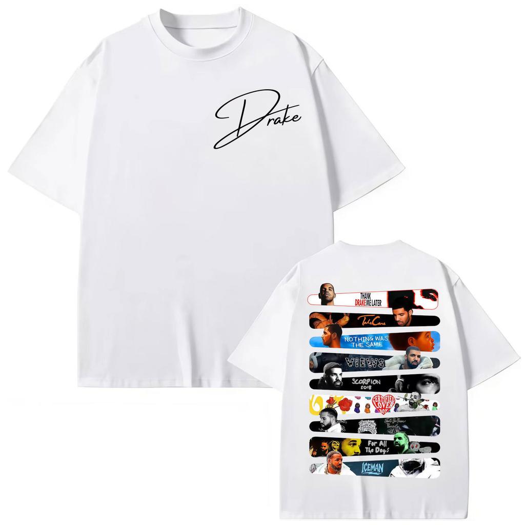 T-shirt Uomo Donna Stampa Double Sided Rapper Drake Moda Hip Hop Manica Corta T-shirt Estiva Cotone Larga