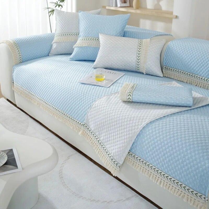 

Прохладная диванная подушка с кисточками Doudou, нескользящая летняя подушка из ледяного шелка, простой современный летний коврик, чехол для дивана, тканевое полотенце 70X70cm 1pc