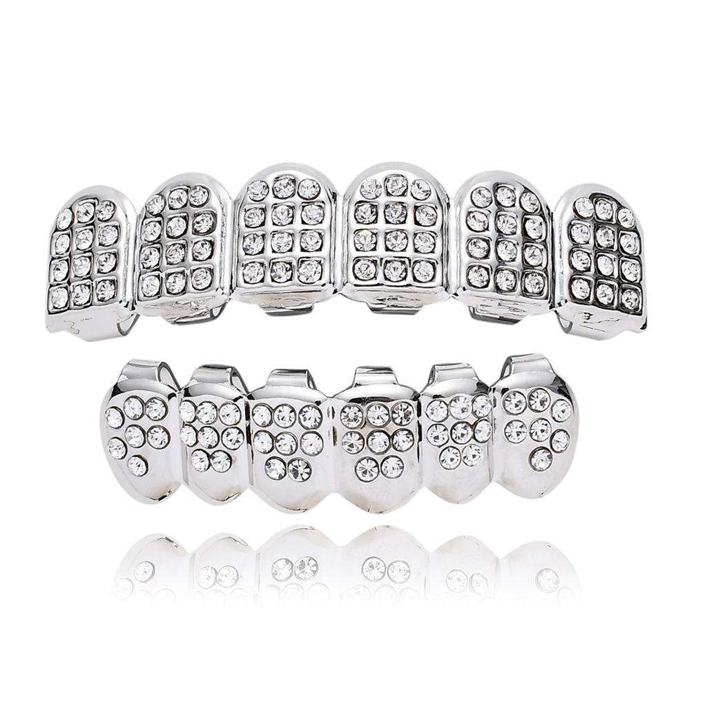 European Hip Hop Gold Teeth Grillz with Diamond Accents