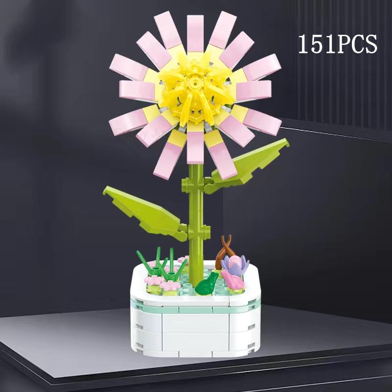 Kalıcı Buket Lale Çiçeği Yapı Taşı 3D Model Ev Dekorasyonu Bitki Saksıda Montaj Tuğlaları Sevgililer Günü Çocuk Hediyeleri