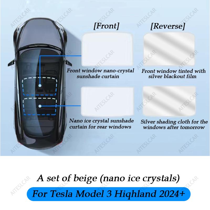 

Sunroof Sunshades For Tesla Model Y/3 Juniper 2025+ Ice Crystal Cloth Buckle Skylight Sun Shade Front Rear Glass бежевый