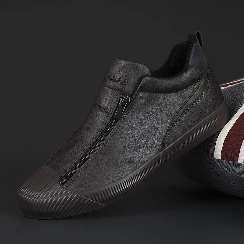 Autumn Men's Casual Shoes Soft Men's Vulcanized Shoes Warm Male Snow Boots with Fleece Slip-on Loafers for Men Botas Para Hombre