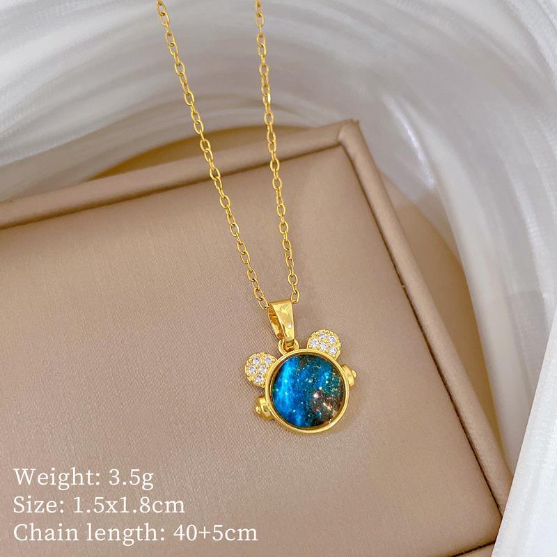 Sternenhimmel Katze Niedlich Leichter Luxus Temperament Wunderschöne Voll Diamant Halskette Damen Vielseitige Schlüsselbeinkette Titanstahlkette