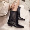 Fashion 2025 New Women's Fashionable and Versatile Chunky Single Boots New Pointed Head Sleeve Belt Buckle Comfortable Low Heel Boots