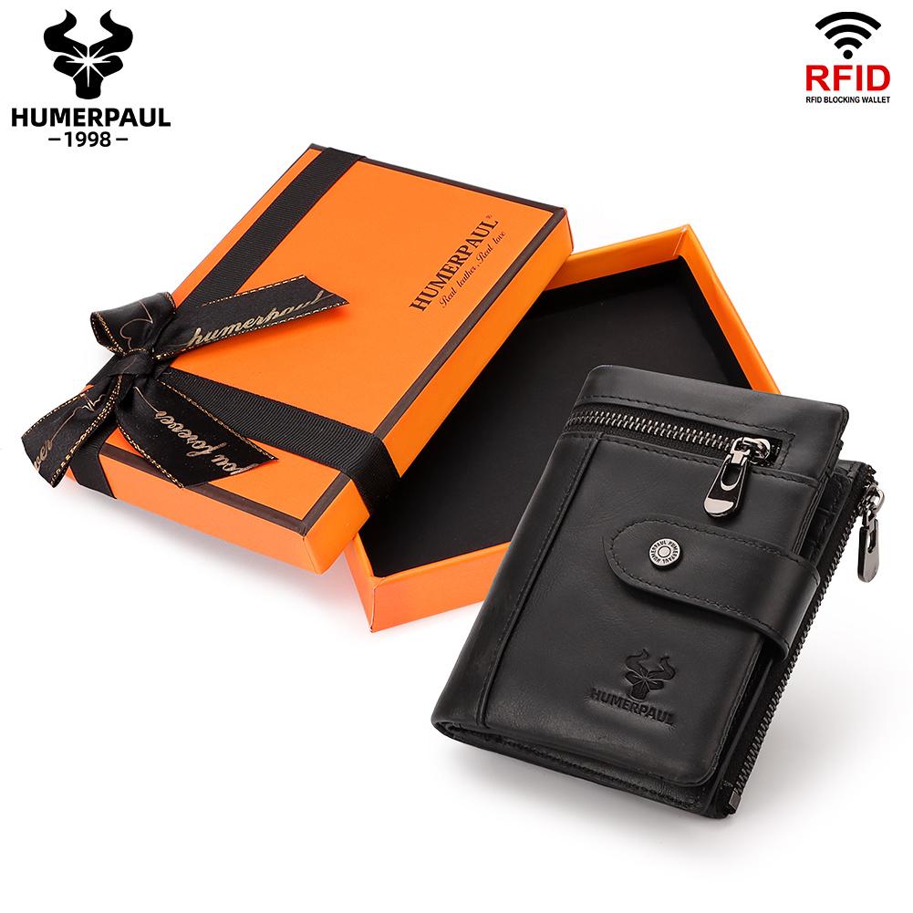 Humerpaul Portfel męski z prawdziwej skóry. Skórzana portmonetka na monety z wieloma kartami Rfid