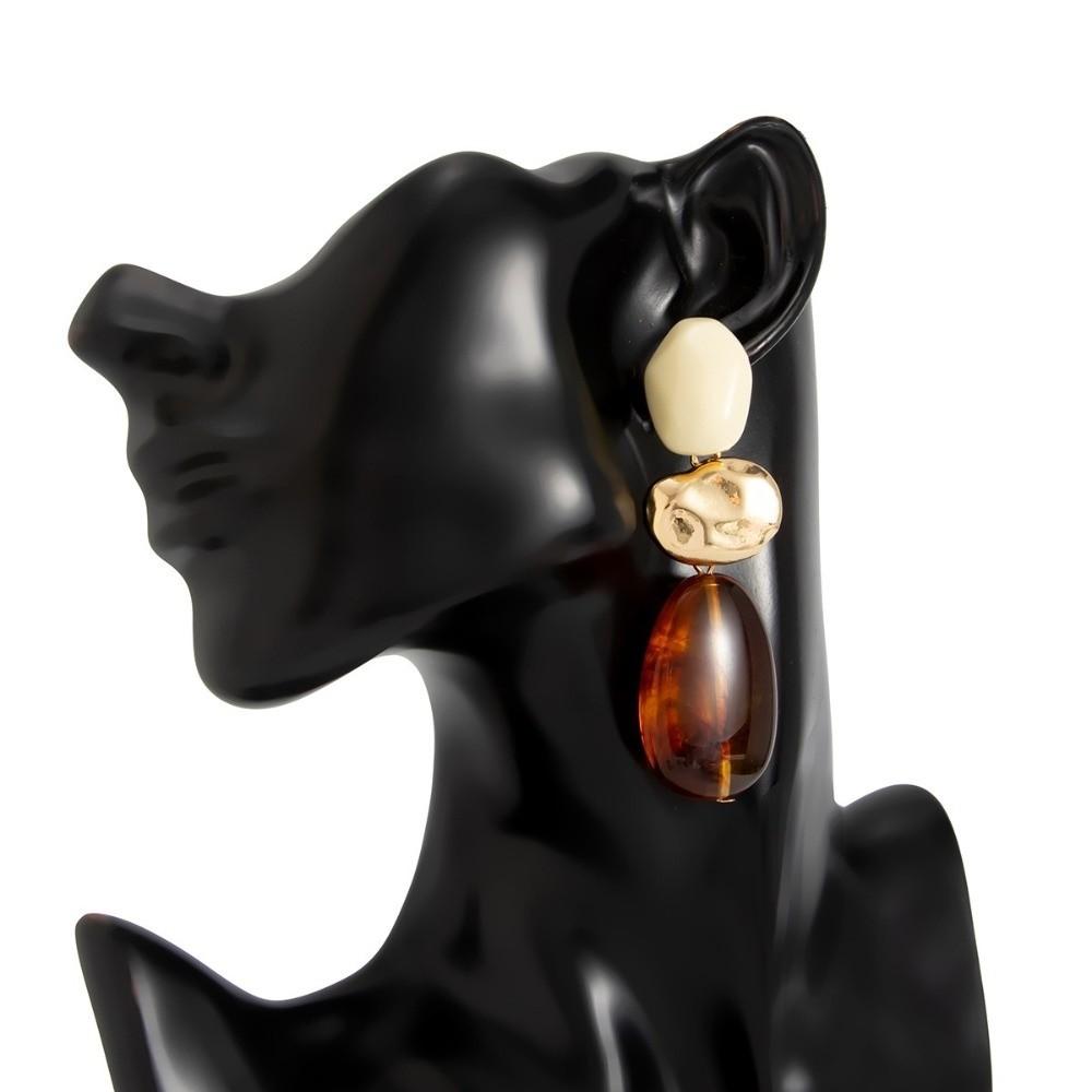 Long Drop Resin Drop Earrings Tiered Hammered Metal Earrings Marbled Resin Earrings For Women