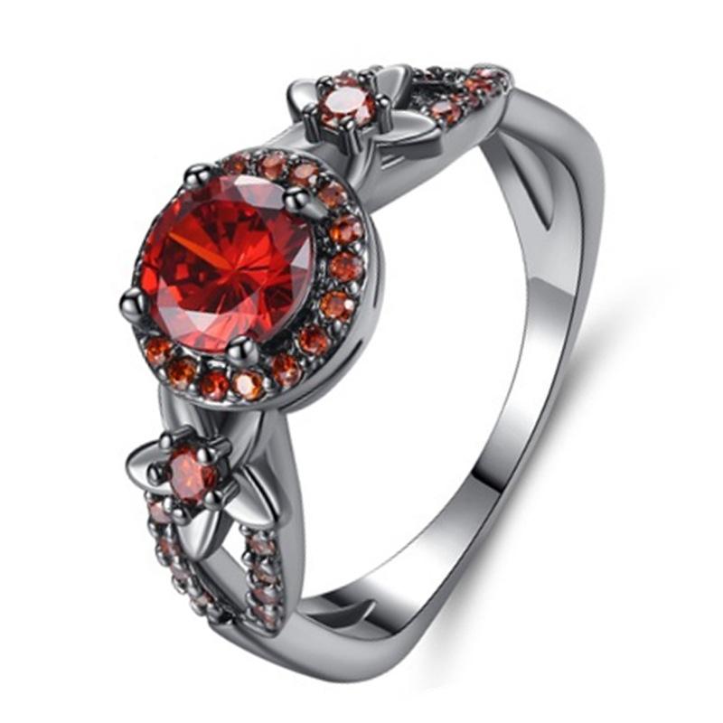 Schwarzer Gold Blumenring Set Mit Buntem Rotem Und Lila Zirkon Mode Blume Kirschblütenring Ring