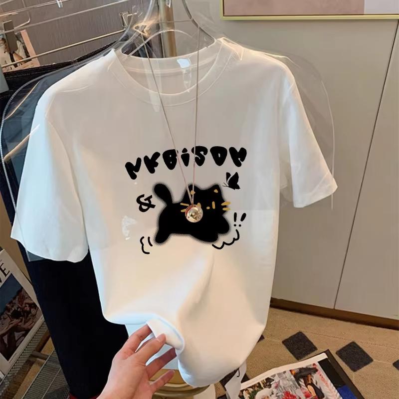 Summer White T Shirts New Trendy Women's Streetwear Unique Small Top Korean Loose Round Neck Casual Tops