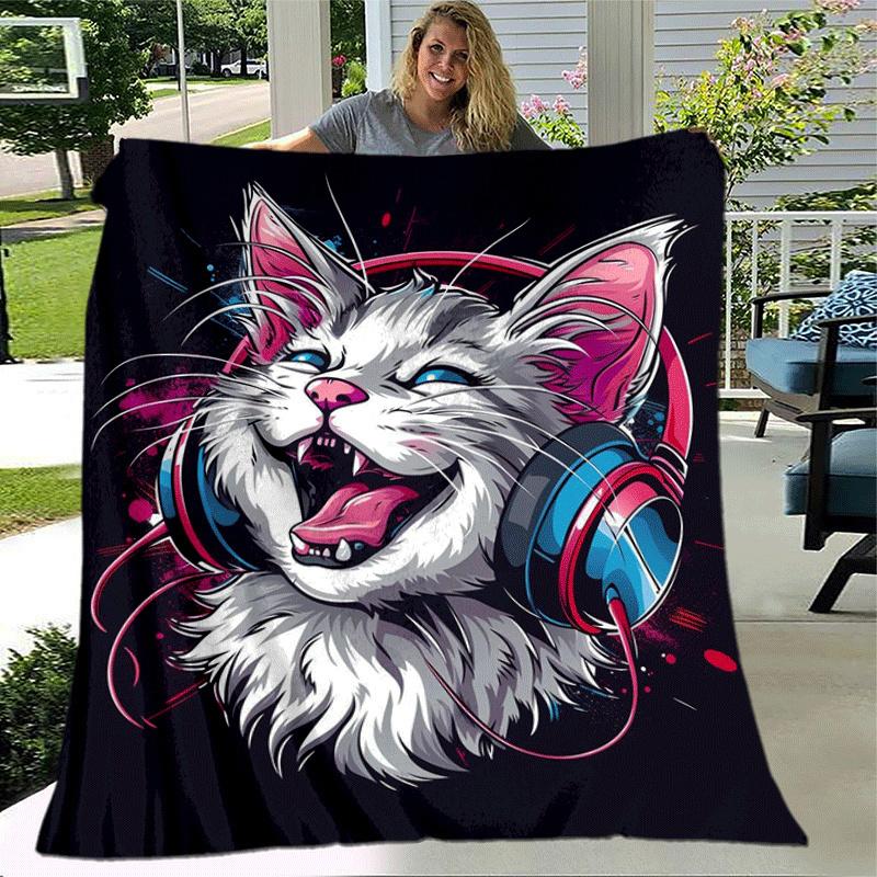 1pc Cat Printing Lightweight Flannel Blanket, Comfortable and Warm Blanket, for Camping Sofa Bed and Couch Office, Suitable for Gift Blankets