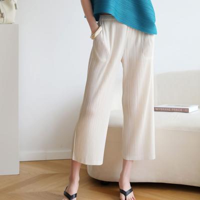 Frau Lose Gefaltete Hosen Feste Dünne Lose Breite Beine Wilden Einfachen Casual Stil Sommer Geerntete Hose