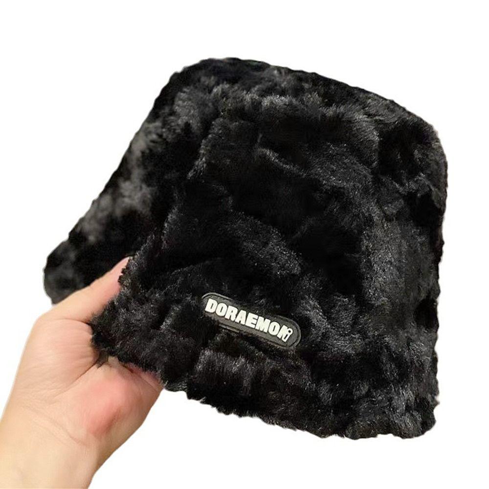 Plush Fisherman Cap Warm Basin Sun Cap Outdoor Plush Bucket Hat  for Women
