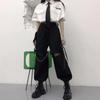 Gothic Streetwear Dámské Cargo Kalhoty s řetízkem Punk Techwear Černé oversize korejské módní široké kalhoty