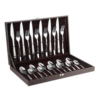 Mirror Finish Stainless Steel Cutlery Set with Portable Box, 24-Piece Set Includes Knife/Fork/Spoon/Teaspoon (Perfect for Gifting)