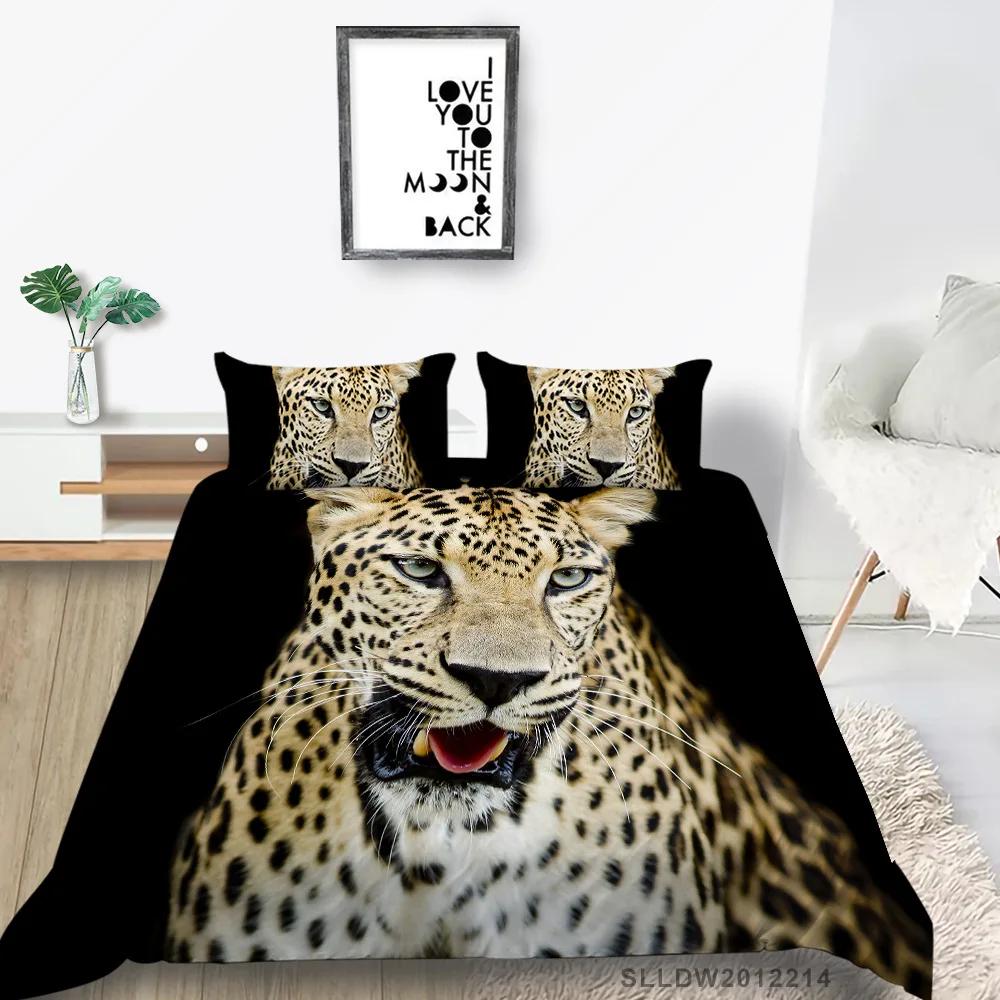 Leopard Duvet Cover Set King/Queen Size Brown with Black Spots Cheetah Bedding Set for Adults Men 2/3pcs Polyester Quilt Cover