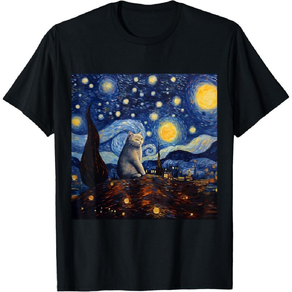 

British Shorthair Cat Starry Night - British Shorthair Cat T-Shirt S